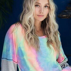 nwt BiBi Tie Dye French Terry Sweatshirt with Contrast‎